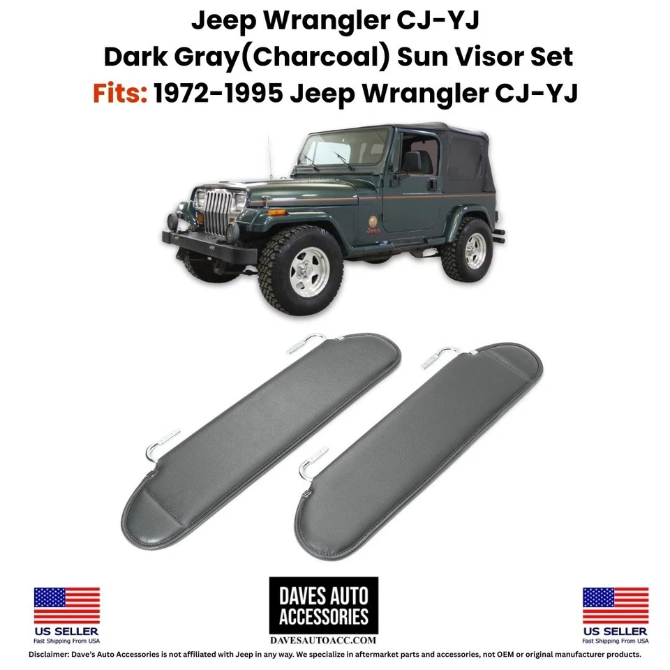 Jeep CJ YJ Wrangler 1972-1995 par de parasoles gris carbón | Hecho en EE. UU. Foto 1 de 4