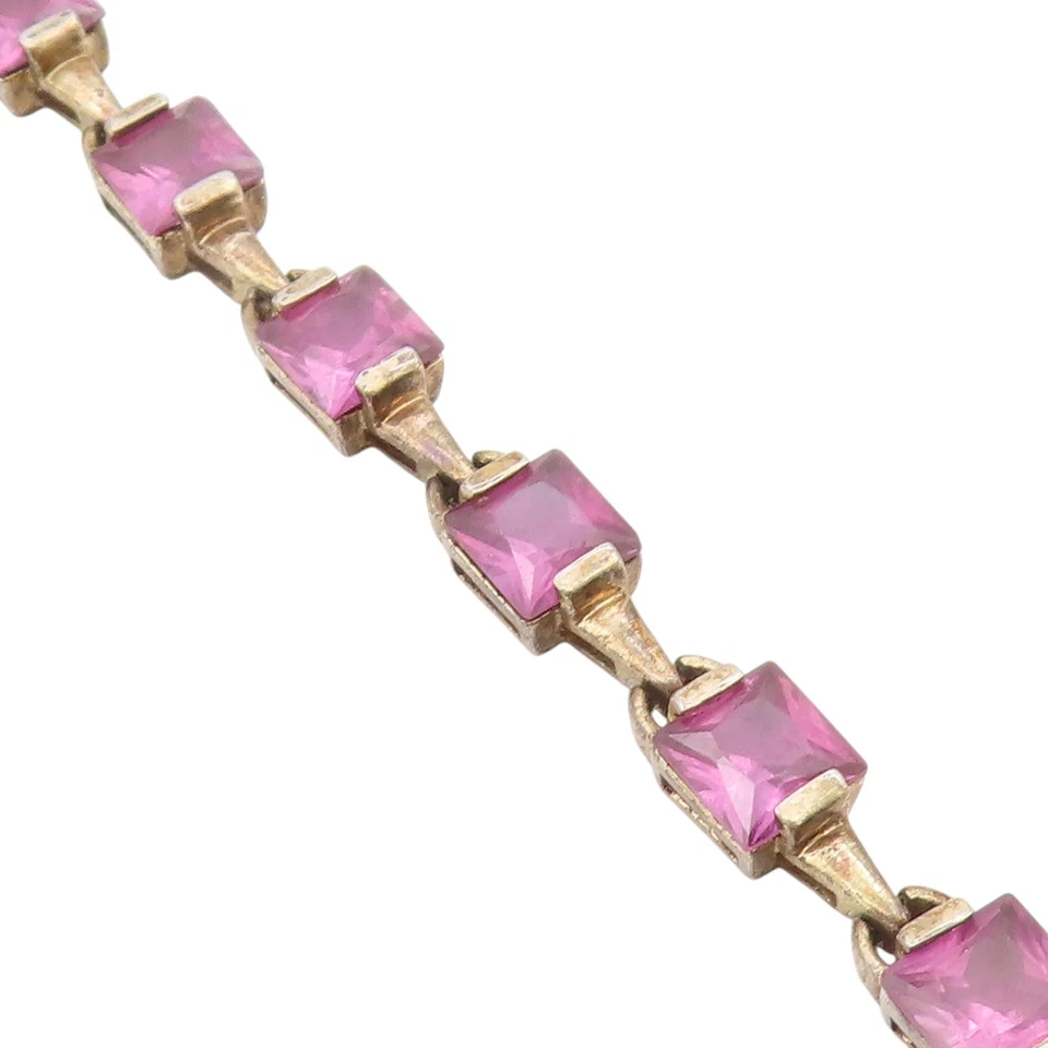 Pulsera de plata de ley 925 vintage corte cuadrado amatista elegante cadena BT11537 Foto 1 de 4