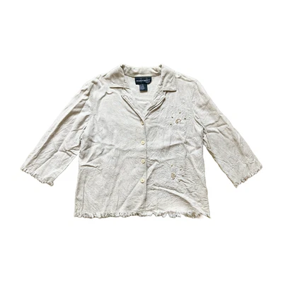 Top de Colección Años 90 Para Mujer Mezcla de Lino Beige Con Cuentas Flecos Dobladillo Cottage Hippie Indie Boho Foto 1 de 4