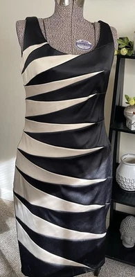 Vestido ceñido al cuerpo de satén negro blanco Signature By Sangria para mujer 8 nuevo con etiquetas Foto 1 de 4