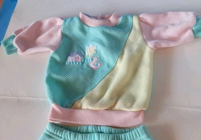 Jersey retro vintage pequeños pasos pastel bloques de colores traje de 2 piezas 3-6 M bebé pollito Foto 1 de 4
