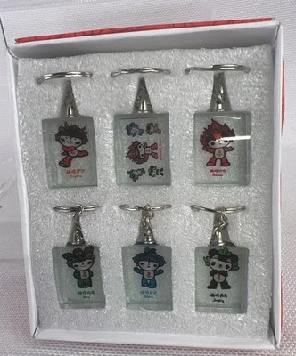 2008 Beijing Olympics Official Mascot Keychain Complete New Set 6 Donghua boxed - Image 1 of 4