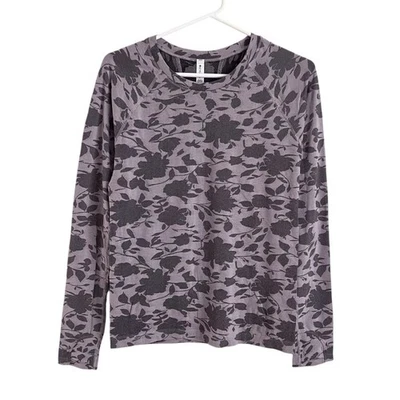 Top Athleta Medium Momentum Sin Costuras Manga Larga Capa Base Floral Púrpura Activo Foto 1 de 4