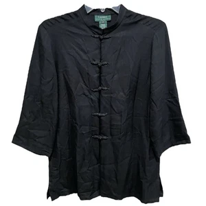 Silk Lauren Ralph Lauren Asian Inspired Jacket Medium Petite Black Frog Buttons - Picture 1 of 7