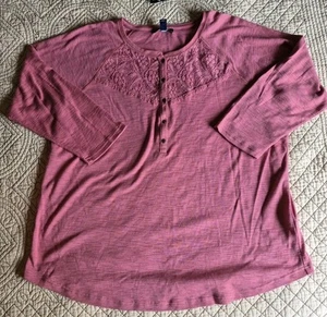 Neu mit Etikett Chaps Ralph Lauren Damen 2 x korallenrosa sonnenrot Henley Spitze Noppenmuster 3/4-Arm - Bild 1 von 13