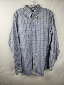 Daniel Cremieux Signature Collection Mens L Blue & Brown Plaid Dress Shirt Slim - Picture 1 of 11