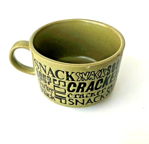 Vintage Soup Crackers Mug Cup Bowl Green Embossed Lettering Stoneware - Picture 1 of 9