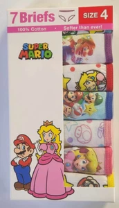 Super Mario Girls Size 4 Brief 7 Pack Princess Peach Mario Set New - Picture 1 of 2