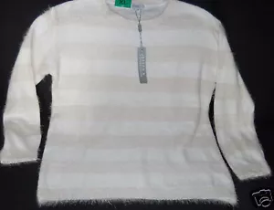 Pullover gestreift weiß beige Damenpullover unscharf Wimpern Joseph A Look XL Neu - Bild 1 von 3