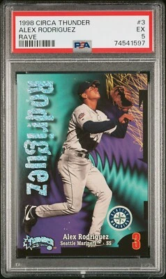 1998 Circa Thunder Alex Rodriguez #3 Rave #'d 87/150 PSA 5 - Mariners / Yankees - Image 1 of 2