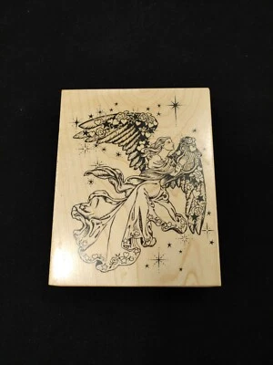 PSX Angel 1994 con arpa sello de goma montado en madera K-1332 3,5x4,5 artesanía vintage Foto 1 de 4