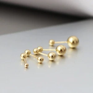 14K Yellow Gold Dainty Round Ball Stud Earrings Screw Back - New for Women - Picture 1 of 23