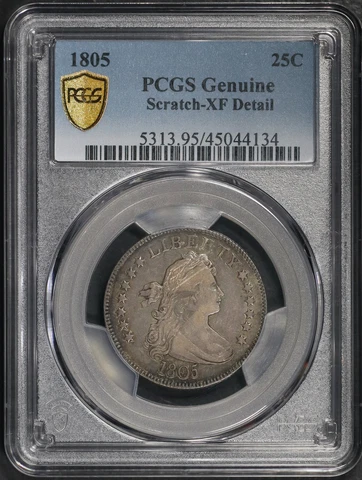 1805 Draped Bust Quarter PCGS XF Details Scratch Cover