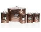 5Pc Bread Bin Teacoffeesugarbiscuit Tin Canister Set Food Container Jar Coper