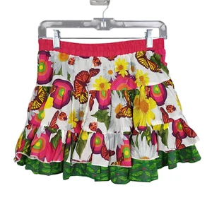 NWT DESIGUAL Girls Skirt 11/12 Reversible Butterfly Flower Print Pull On Tiered - Picture 1 of 11