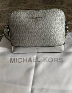 Michael Kors Jet Set Dome Silver Coated Canvas & Leather  Crossbody Purse - Picture 1 of 12