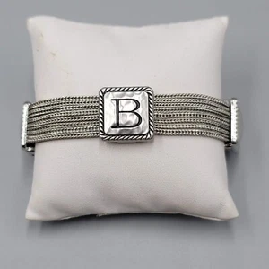 Monogram B Bracelet Silver tone Multi chain Magnetic Closure 7" - Picture 1 of 8