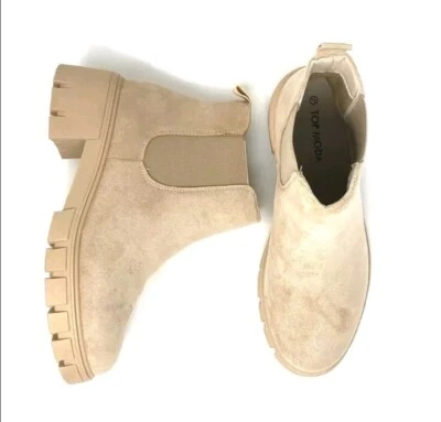 Botas femininas Top Moda camurça sola robusta 10 bege combate outono - Imagem 1 de 4