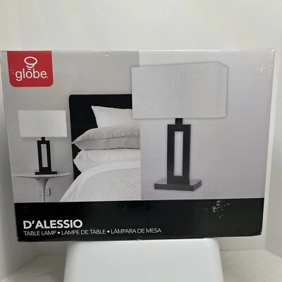 Globe Electric D'Alessio 20 in. Matte Black Table Lamp with White Linen Shade - Image 1 of 4