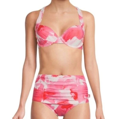 Calvin Klein 百褶花卉钢圈比基尼上衣和高腰底部 XS 全新带标签 — 第 1/4 张图片