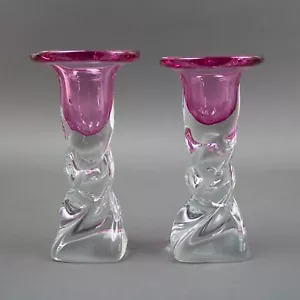  Pair Murano Italy Cenedese Sommerso Twist Art Glass Candlestick Candle Holders - Picture 1 of 5
