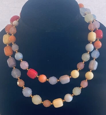 Joan Rivers Graduated Long Multi Colored Acrylic Beaded Gold Necklace 35” Long - Image 1 of 4