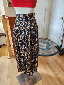 VTG JH Collectibles Navy print midi skirt - size 6 - Picture 1 of 7