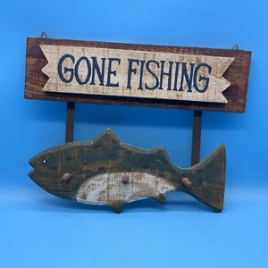 Gone Fishing Schild/Schlüsselhalter/Hängeregal - Holzschild - Bild 1 von 13