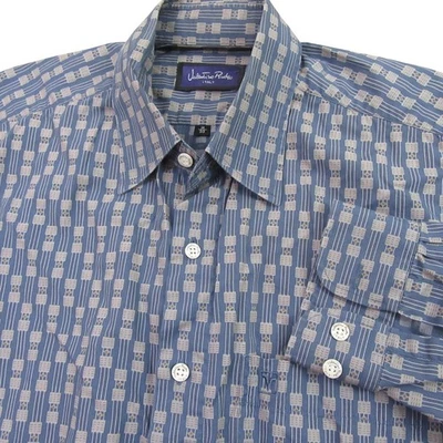 Camisa abotonada Valentino Rudy para hombre M/33 delgada azul geométrica Foto 1 de 4