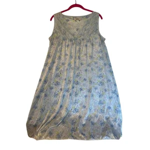 Latí Fashion Intim Nachthemd Damen mittel ärmellos Spitzenbesatz blau Blumen Vintage - Bild 1 von 5