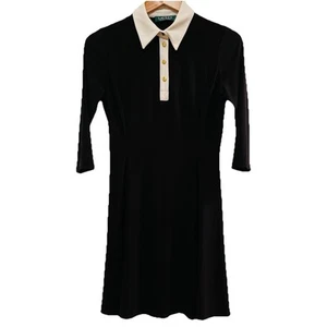 LAUREN Ralph Lauren Damen schwarz gold Knopf weiß Kragen Strick Shirt Kleid Gr. 6 - Bild 1 von 4
