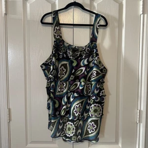 Lane Bryant Woman V Neck Sleeveless Floral Blouse Ruffle Size 26 W - Picture 1 of 15