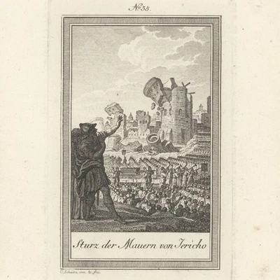 Bibel Altes Testament Jericho Einsturz Mauern Weltgeschichte Kupferstich 19 Jhd - Bild 1 von 3