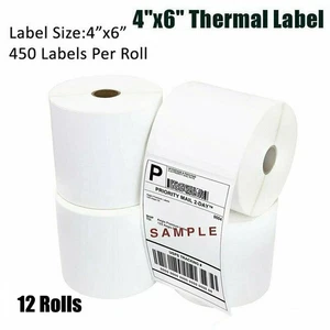 12 Roll 450/Roll 4x6 Direct Thermal Shipping Label Eltron 2844 Zebra ZP450 GX420 - Picture 1 of 8