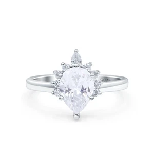 Art Deco Ring Birne Träne Moissanit Floral 925 Sterling Silber - Bild 1 von 24