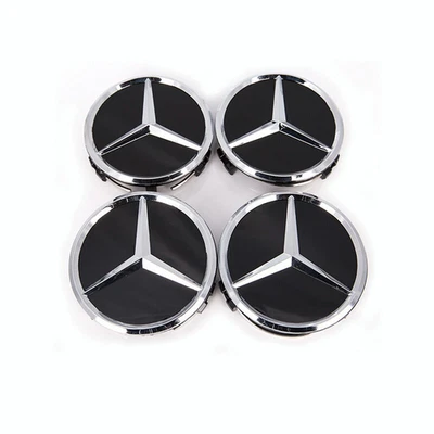 BLACK MERCEDES/BENZ SET OF 4 X 75MM/2.95in Wheel Center Caps Fits Most Models US Foto 1 de 4