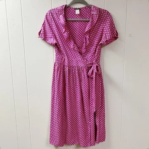 J CREW Pink White SILK Wrap Dress SZ 6 Geometric Puff Sleeves Preppy Feminine - Picture 1 of 11