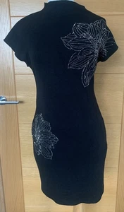 BNWT ZARA Black Silver Embelished Body con Dress Sz Large - Picture 1 of 8