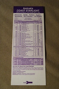 Tarjeta de horario Amtrak Coast Starlight - 27 de octubre de 1991 - Imagen 1 de 2