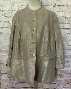 Chaqueta Blazer MICHAEL Michael Kors 100% Lino Dorado Brillo Botón Frontal 24W - Imagen 1 de 5