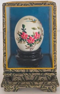 Chinese Oriental Hand Painted Egg with Display Case-Blue Background-5 inch High - Picture 1 of 17
