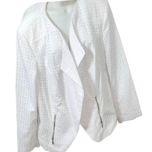 Womens Lane Bryant White Eyelet Blazer Jacket Cotton Size 28 - Picture 1 of 10