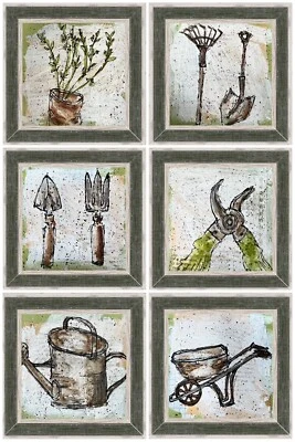 Conjunto de arte enmarcado lote de pintura en miniatura jardín acuarela pintura herramientas de jardinería Foto 1 de 4