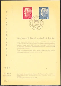65) Bund Vorläufer Joppen ETB 65 429-30 Lübke mit Glanzfolie nicht im Michel R - Picture 1 of 3