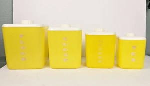Vintage Lustro-wear Yellow Plastic Flour Sugar Coffee Tea Nesting Canisters RARE - Picture 1 of 9