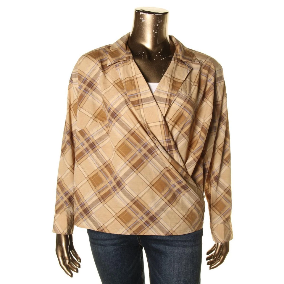 Lauren Ralph Lauren Womens Multi Plaid Crepe Wrap Top Blouse Plus 3x BHFO 9005