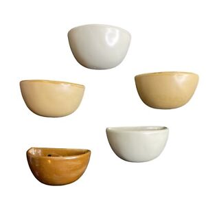 Set of 5 Neutral Colored Ceramic Mini Wall Planters, Hanging Pots, Brown, Beige