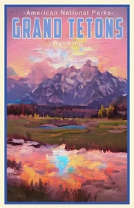 Póster de viaje 11x17 firmado por el Parque Nacional Grand Tetons de Wyoming - Imagen 1 de 1