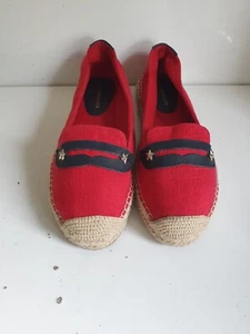 ZAPATOS PLANOS MOCASINES DE LONA ROJOS PARA MUJER TOMMY HILFIGER DISEÑADOR UK 4 EU 37 NUEVOS - Imagen 1 de 18