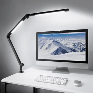 LED Desk Lamp with Clamp, Dual Light Desk Lamp with Swing Arm, 4 Color Modes & 4 - Picture 1 of 8